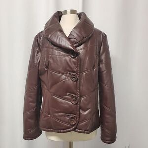 Vintage 90s y2k Designer Luxury Sergio Beninni Brown Leather Quilted Puffer Coat